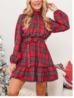 Cupshe Women's Elegant Mini Dress Stand Collar Belted Frill Design